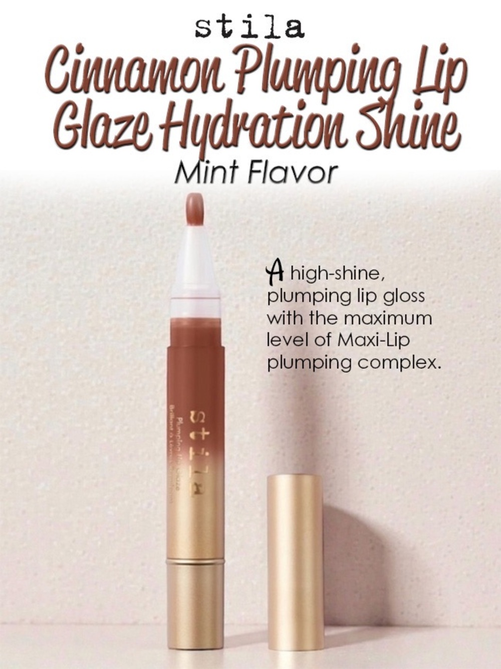 Stila CINNAMON Plumping Lip Glaze Hydration Shine Mint Flavor NEW